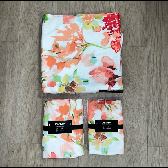 Dkny Bath 6 Pc Dkny Bath Towel Set Red Pink Watercolor Floral Bath